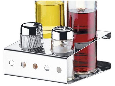 Galheteiro Inox e Vidro Brinox 5 Peças com Suporte - Parma Imagem de Galheteiro Inox e Vidro Brinox 5 Peças com Suporte