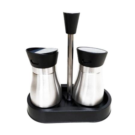 Galheteiro Sal E Pimenta Vidro Com Inox Com Suporte 3 Pçs- KIT GIRL Imagem de Galheteiro Sal E Pimenta Vidro Com Inox Com Suporte 3 Pçs- KIT GIRL