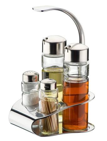 Galheteiro utility em vidro e aco inox com alca 4 pecas tramontina Imagem de Galheteiro utility em vidro e aco inox com alca 4 pecas tramontina