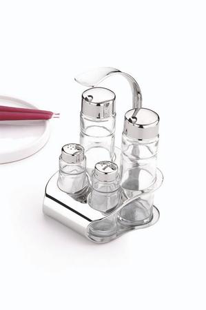 Galheteiro utility em vidro e aco inox com alca 4 pecas tramontina Imagem de Galheteiro utility em vidro e aco inox com alca 4 pecas tramontina
