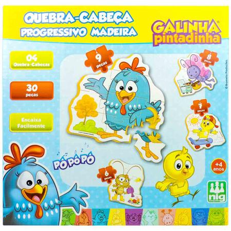 Quebra-Cabeça Galinha Pintadinha Infantil Madeira Raciocínio Encaixe Fácil  30 Peças Nig Brinquedos - 0719 - Quebra Cabeça Progressivo - Magazine Luiza