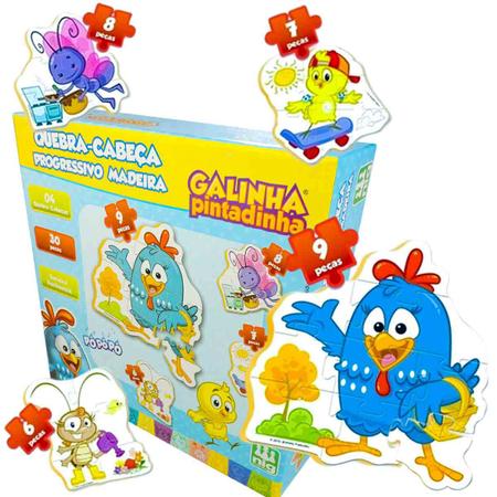 Quebra-Cabeça Galinha Pintadinha Infantil Madeira Raciocínio Encaixe Fácil  30 Peças Nig Brinquedos - 0719 no Shoptime