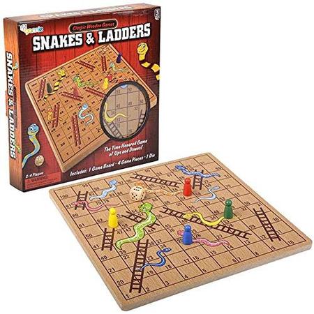 Gamie Wooden Snakes and Ladders Board Game, Conjunto Completo com