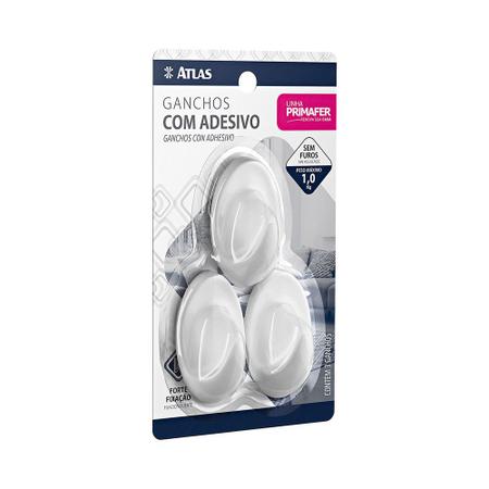 Imagem de Gancho Adesivo Multiuso Plastico Branco C/ 3 Peças 1kg