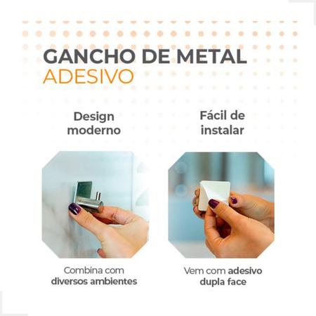 Imagem de Gancho Inox Metal Quadrado Autoadesivo Resistente