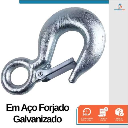 Imagem de Gancho Olhal Cabo de Aço com Trava Aço Galvanizado Forjado 5 Toneladas