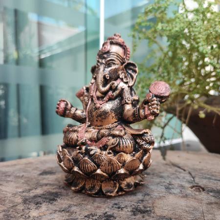 Imagem de Ganesha Na Flor De Lótus Resina Decoração 15 Cm