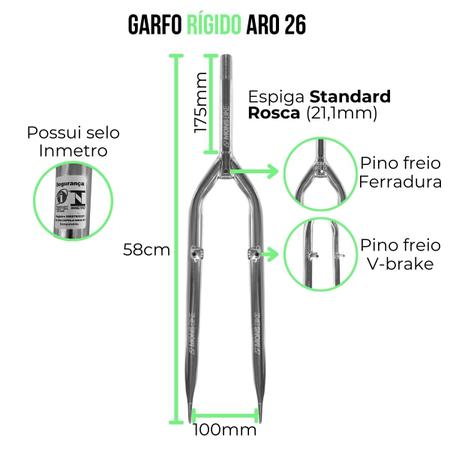 Imagem de Garfo de Bicicleta Aro 16 20 24 26 Standard 21,1mm Rosca V-Brake