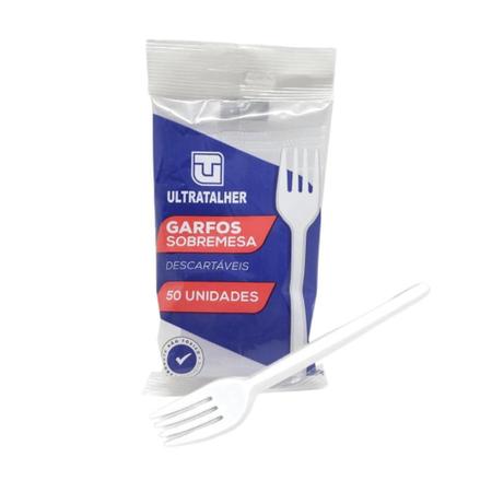Imagem de Garfo para Sobremesa 12,5 Branco Ultra descartáveis com 50 unidades