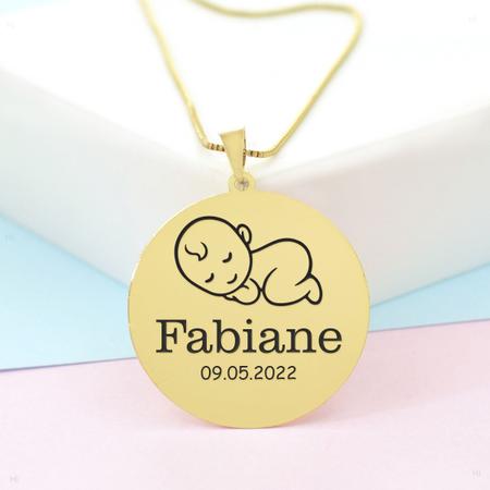 Imagem de Gargantilha Pingente Redondo Personalizado Nome Fabiane Banhado Ouro 18K - 999005312