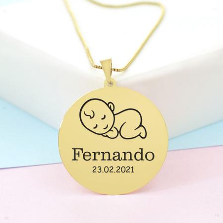 Imagem de Gargantilha Pingente Redondo Personalizado Nome Fernando Banhado Ouro 18K - 999005034