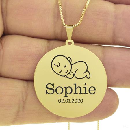 Imagem de Gargantilha Pingente Redondo Personalizado Nome Sophie Banhado Ouro 18K - 999005465