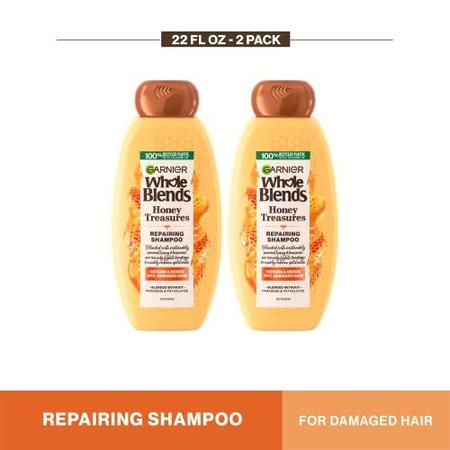 Imagem de Garnier Whole Mistura Tesouros de Mel Reparando Shampoo para Cabelos Danificados Secos, 22 Fl Oz (Pacote de 2)