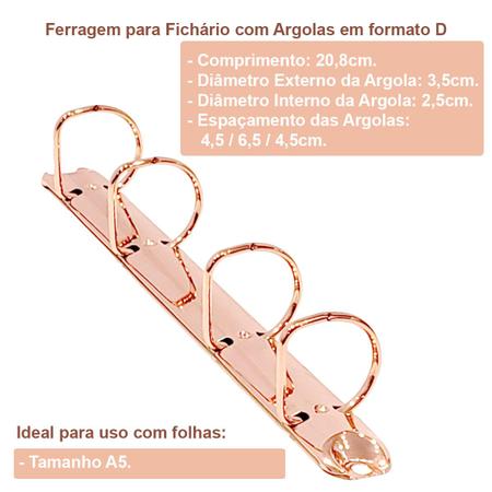 Imagem de Garra para Fichário A5 - 04 Argolas D 25MM - Rosé Gold