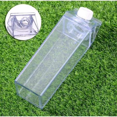 Imagem de Garrafa de Acrílico  Plástico Sem BPA Resistente Água Suco Leite Quadrada Caixa Com Tampa Bebida
