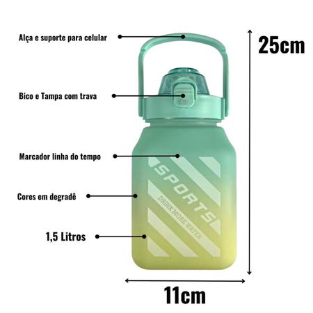 Imagem de Garrafa De Água Esporte Fitness Com Alça Degradê 1,5 Litros