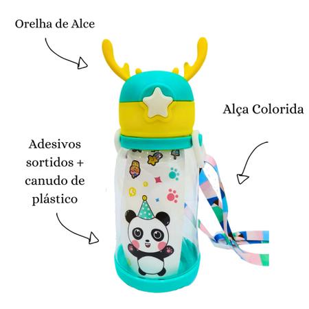 Imagem de Garrafa De Água Portátil Alce Criança Infantil Com Desenho Colorido + Adesivos