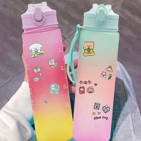 Garrafa Squeeze De Água 900ml Escola Hidrate-se Kawaii Fofa - Dupari