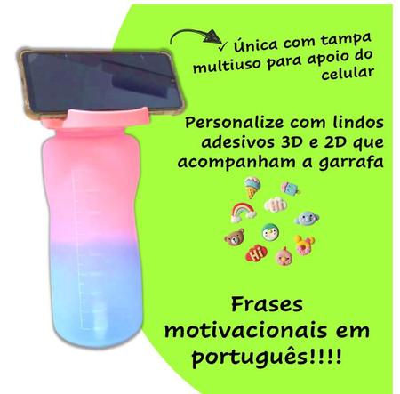 Imagem de Garrafa De Água Squeeze Plástico Bico Motivacional 2L