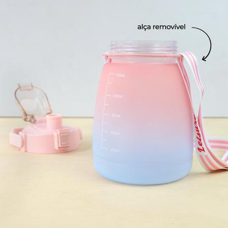 Imagem de Garrafa de plástico redonda com canudo e alça tie dye 1200ml