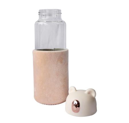Imagem de Garrafa de vidro bear bottle com capa de veludo com tampa e alça 350ml