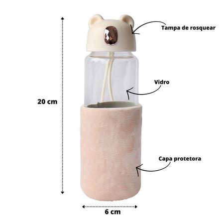 Imagem de Garrafa de vidro bear bottle com capa de veludo com tampa e alça