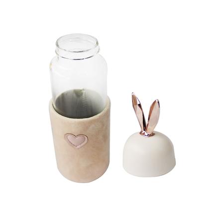 Imagem de Garrafa de vidro rabbit bottle com capa de veludo com tampa e alça 