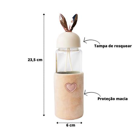 Imagem de Garrafa de vidro rabbit bottle com capa de veludo com tampa e alça 