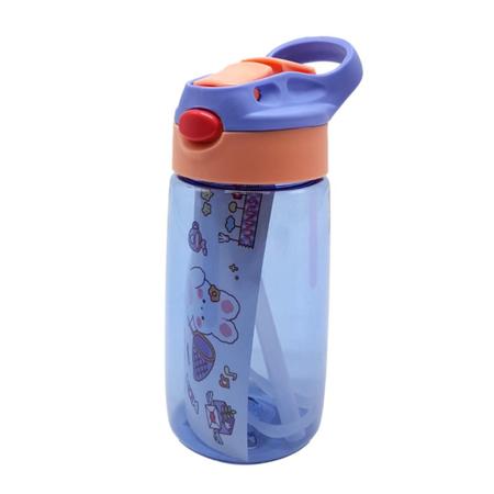 Imagem de Garrafa Infantil C/Alça,Canudo e Adesivo 450ml Tamp Flip-Top