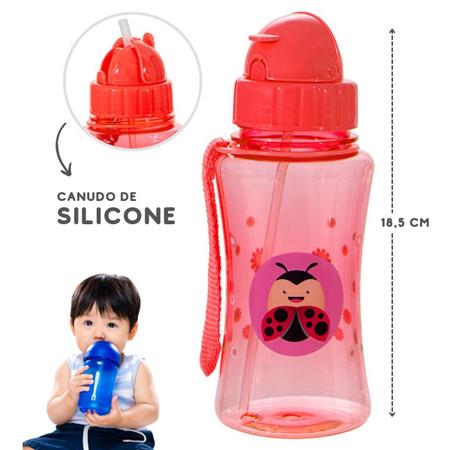 Imagem de Garrafa Infantil Plástico Squeeze com Canudo Silicone 400ml