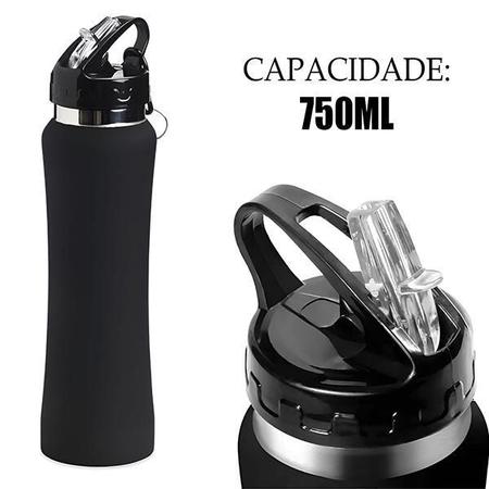 Imagem de Garrafa Preta De Dupla Camada Térmica Quente Frio 750Ml