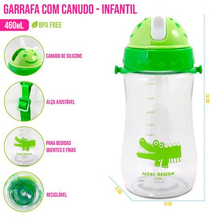 Imagem de Garrafa Squeeze Infantil Água 460ml Garrafinha Canudo Alça