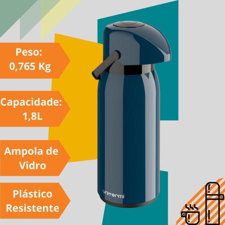 Imagem de Garrafa térmica 1,8 Litros Verona Com Alça e Sistema de Pressão Ampola de Vidro Unitermi