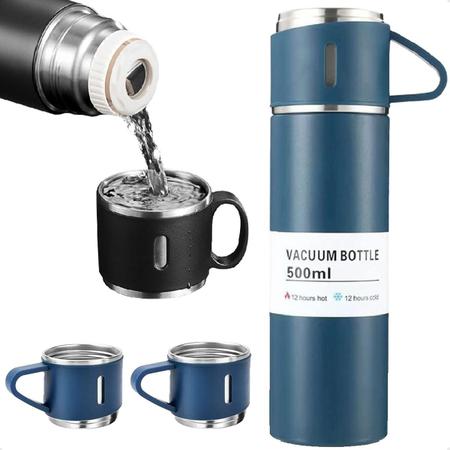 Imagem de Garrafa Térmica  500 ML Kit 3 Tampa Caneca Xícara Premium Café Chá Água