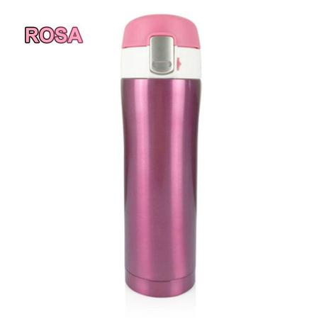 Imagem de Garrafa Térmica 500ml Aço Inox Rosa Trava Fast Click Bebidas Quentes e Geladas