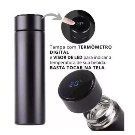 Imagem de Garrafa Térmica 500ml Inteligente Sensor De Temperatura Digital Led de Tampa Aço Inox Café Água Quente Gelado