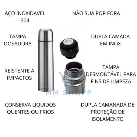 Garrafa Térmica Aço Inox 1 Litro Agua Quente e Gelada - Home & More - Garrafa  Térmica - Magazine Luiza