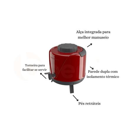 Imagem de Garrafa Térmica Botijão 5l Com Torneira Vermelha