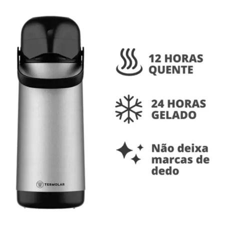 Imagem de Garrafa Térmica Café Termolar 1,8 Litros Lúmina Bomba de Pressão de Vidro Inox