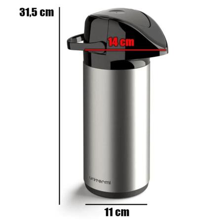 Imagem de garrafa térmica de café 1 litro pressão  Aço Inox  Água quente Garantida Por 24 Horas