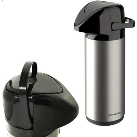 Imagem de garrafa térmica de café 1 litro pressão  Aço Inox  Água quente Garantida Por 24 Horas
