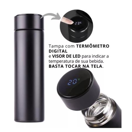 Imagem de Garrafa Térmica Em Aço Inox Com Termômetro Led Digital 400ml