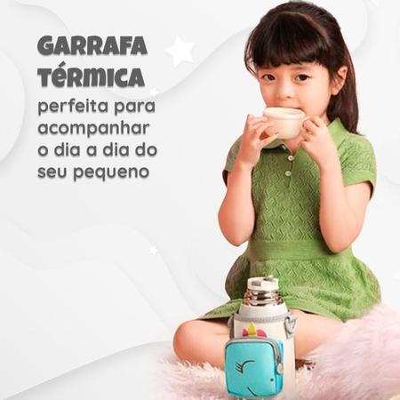 Imagem de Garrafa Térmica Infantil Bebe Escolar Parede Dupla Inox 550ml 2em1 + Suporte Branca