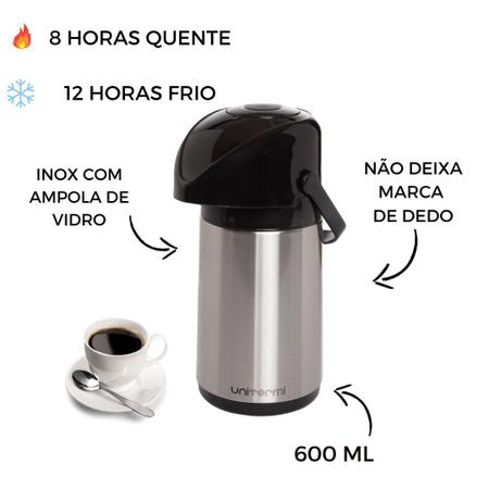 Imagem de Garrafa Térmica Inox 600ml Para Café Chá De Pressão