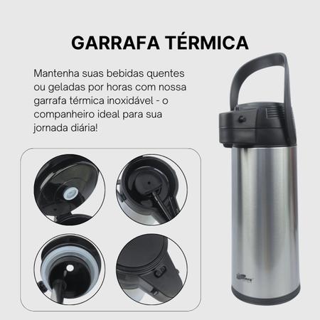 Imagem de Garrafa Termica Inox com trava de segurança Café Chá 1,9L