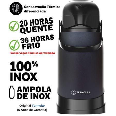 Imagem de Garrafa Térmica R-Evolution 100% Inox Preta 1,2 Litros Café Quente Termolar