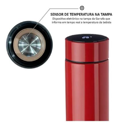 Imagem de Garrafa Térmica Sensor Termômetro Temperatura Tampa Led Digital Display Aço Inoxidável 500ml