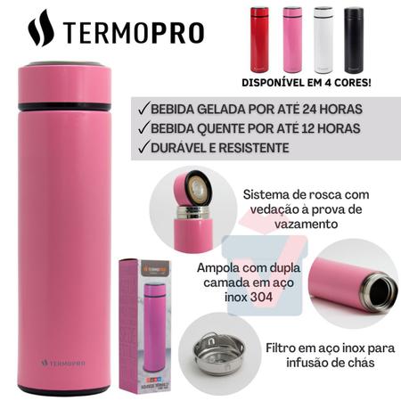 Garrafa Térmica Squeeze Água Inox Rosa 500ml TermoPro - Bee Fast