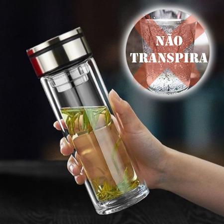 Imagem de  Garrafa Térmica Vidro Com Infusor Inox Chá Água Café Bebidas Quentes Até 120C - 400ml