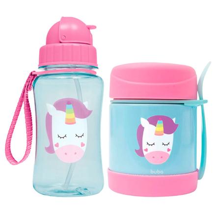 Imagem de Garrafinha Com Canudo De Silicone Fun 350ml Com Tampa Flip-Top E Alça De Segurança Pote Térmico Animal Fun Unicornio